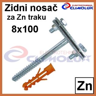 Zidni nosač za pocinčanu traku 8x100 s tiplom
